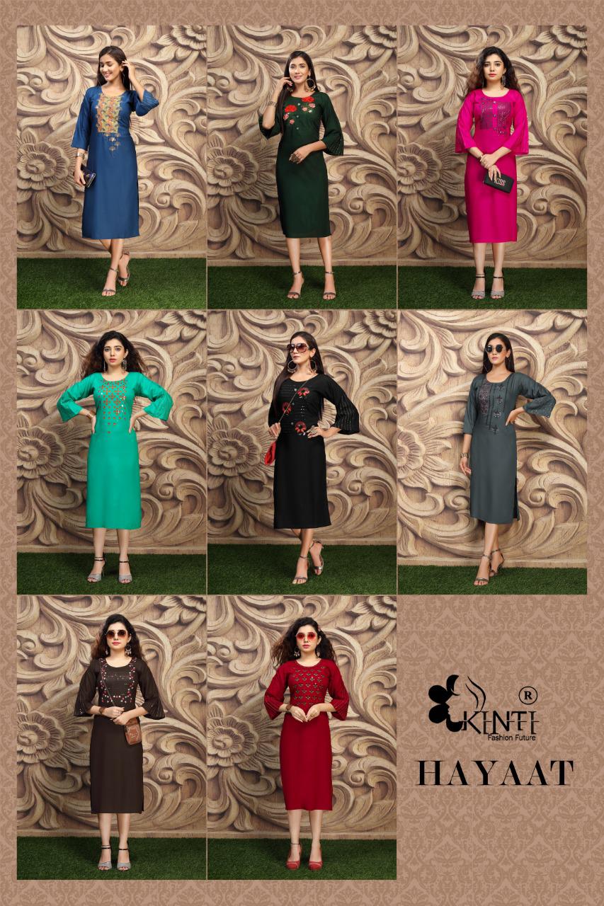 Kinti Hayaat Casual Wear Printed Rayon Designer Kurti Collection
